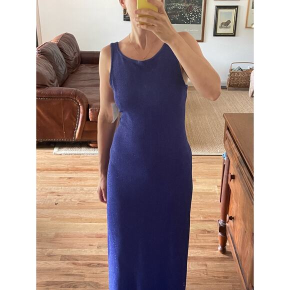 Y2K Periwinkle Sparkly Maxi Dress Open Back Size Small - Picture 3 of 8